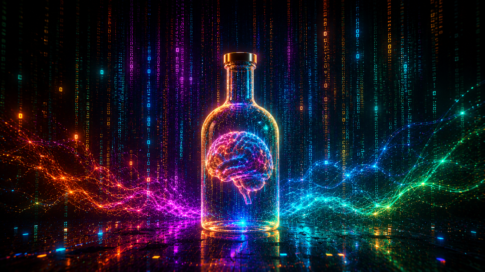 Cyberpunk image of brain in a bottle