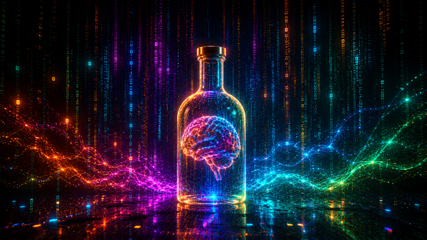 Cyberpunk image of brain in a bottle