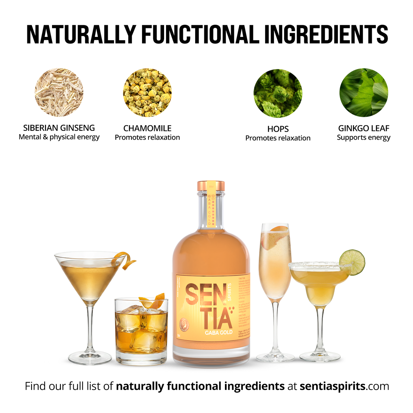 ingredients Ashwagandha, Hops, Damiana, Siberian Ginseng, Schisandra Berry, Gotu Kola Leaf, Lemon Balm, Ginkgo Leaf, Chamomile Flower, Eleuthero Root.